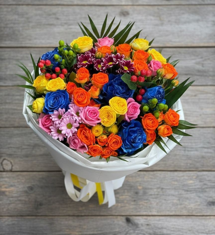 Букет цветов из: Розы и Хризантемы в Новой Ольховке