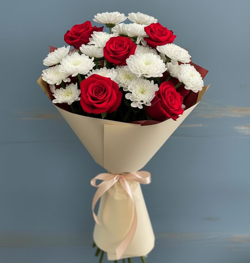 Букет цветов из: Розы и Хризантемы в Новой Ольховке