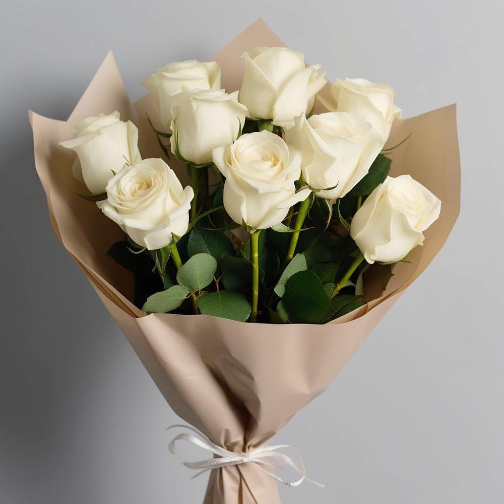 Букет 9 Белых роз Эдлесс Лав в Новой Ольховке