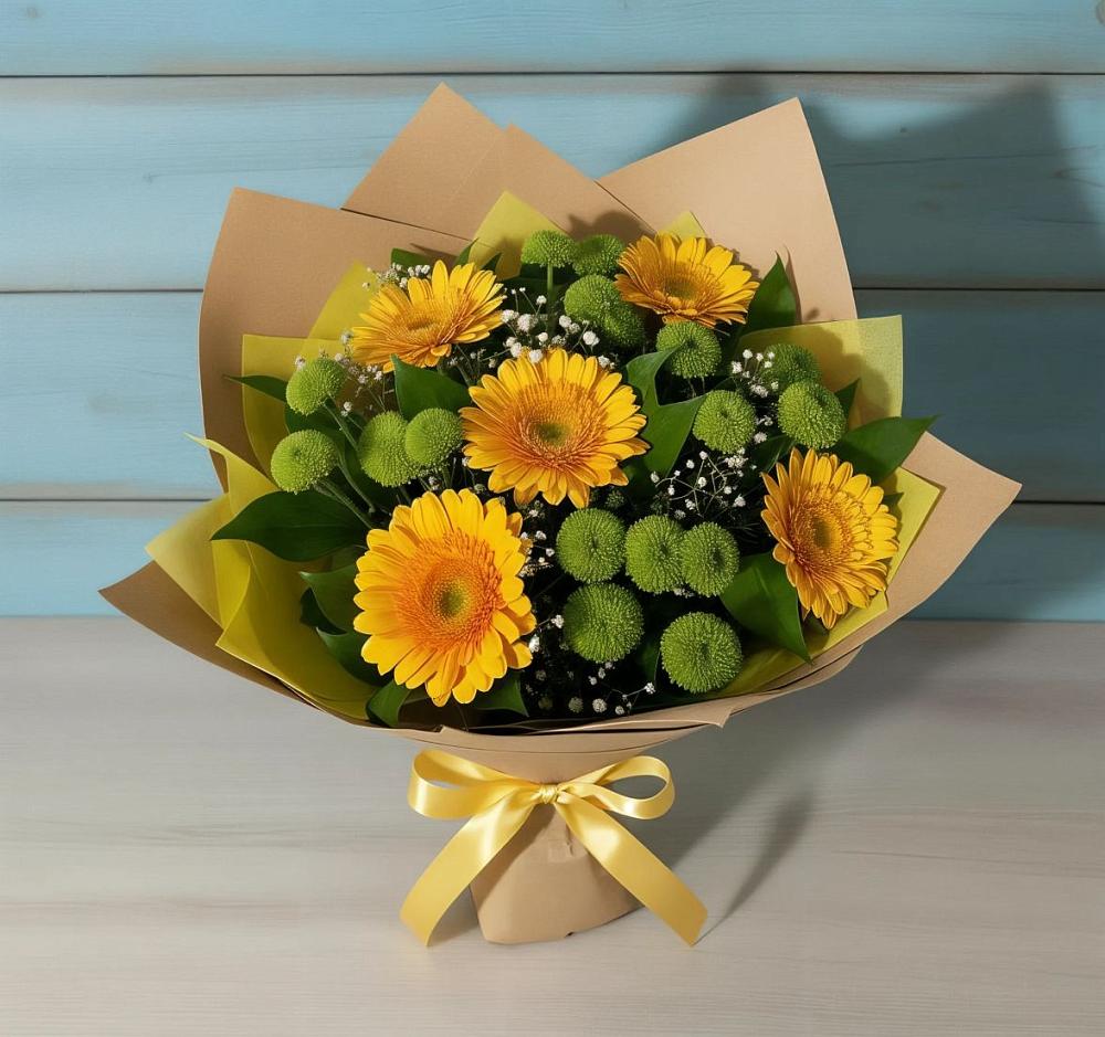 Букет цветов из: Герберы и Хризантемы в Новой Ольховке