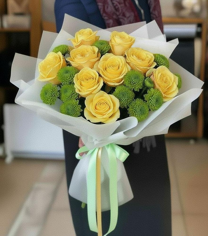 Букет цветов из: Хризантемы и Розы в Новой Ольховке