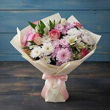 Букет цветов из:  Хризантемы, Альстромерии и Розы в Новой Ольховке