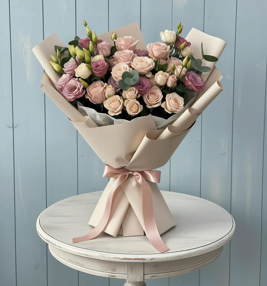 Букет цветов из: Розы и Лизиантусы в Новой Ольховке