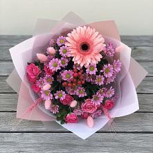 Букет цветов из:  Розы, Герберы и Хризантемы в Новой Ольховке
