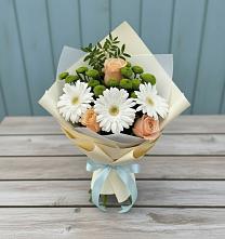 Букет цветов из:  Герберы, Розы и Хризантемы #REPLACE_PRED# Новой Ольховке