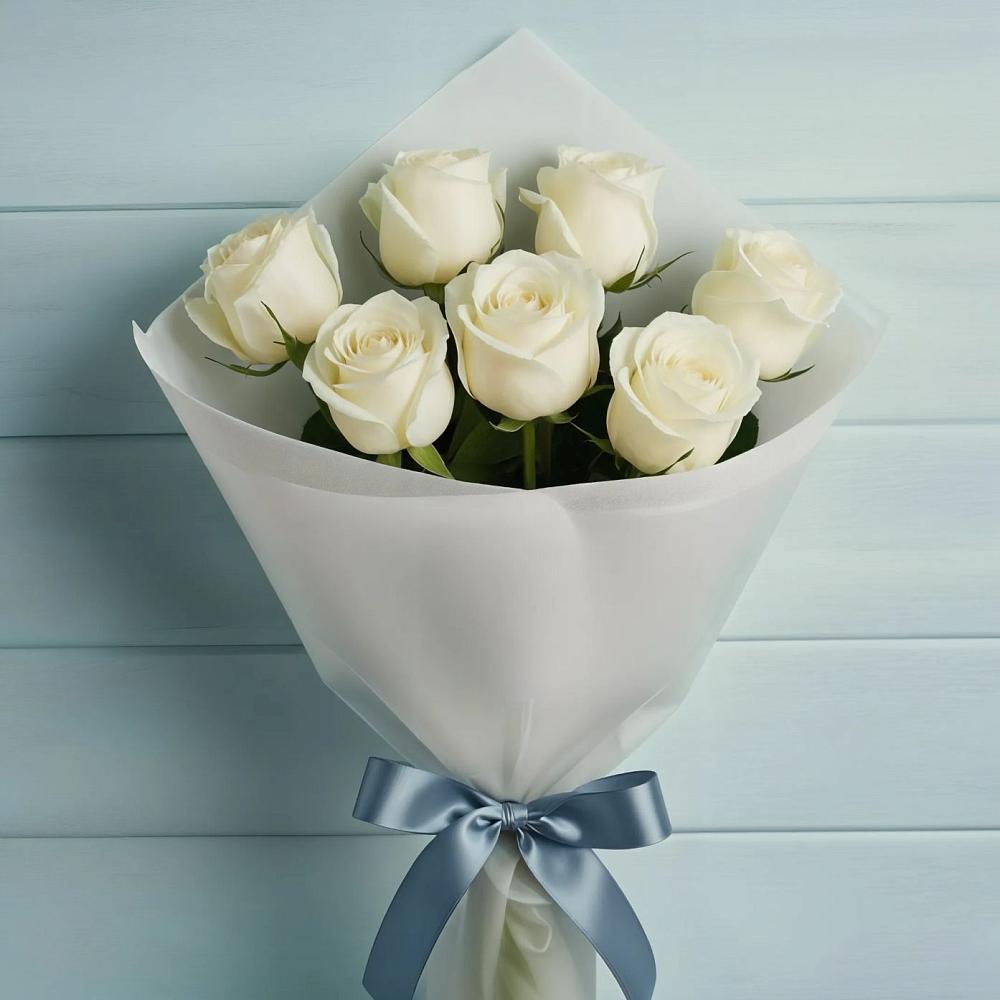 Букет 7 Белых роз Эдлесс Лав в Новой Ольховке